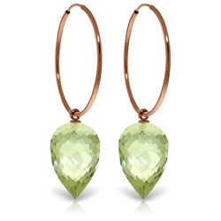 ALARRI 14K Solid Rose Gold Hoop Earrings w/ Pointy Briolette Drop Green Amethysts