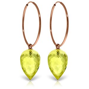 ALARRI 14K Solid Rose Gold Hoop Earrings w/ Pointy Briolette Drop Lemon Quartz