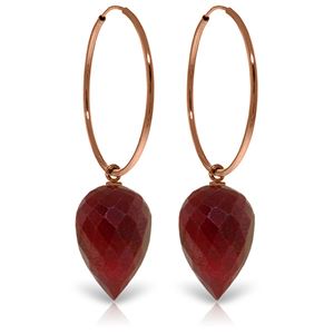 ALARRI 14K Solid Rose Gold Hoop Earrings w/ Pointy Briolette Drop Dyed Rubies