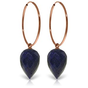 ALARRI 14K Solid Rose Gold Hoop Earrings w/ Pointy Briolette Drop Dyed Sapphires