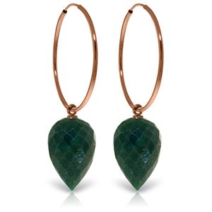 ALARRI 14K Solid Rose Gold Hoop Earrings w/ Pointy Briolette Emerald Color Corundum
