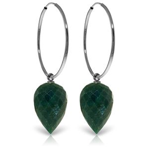 ALARRI 14K Solid White Gold Hoop Earrings w/ Pointy Briolette Emerald Color Corundum