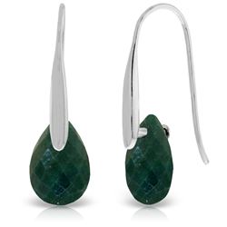 ALARRI 14K Solid White Gold Fish Hook Earrings w/ Dangling Briolette Emerald Color Corundum