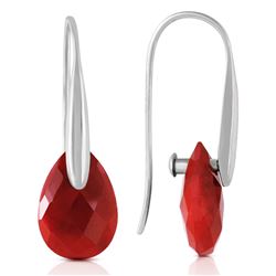 ALARRI 14K Solid White Gold Fish Hook Earrings w/ Dangling Briolette Rubies