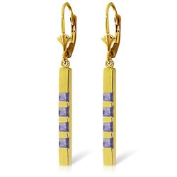 ALARRI 14K Solid Gold Leverback Earrings Bar w/ Natural Tanzanites