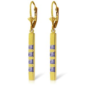 ALARRI 14K Solid Gold Leverback Earrings Bar w/ Natural Tanzanites