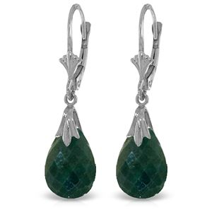 ALARRI 14K Solid White Gold Leverback Earrings w/ Green Dyed Sapphires