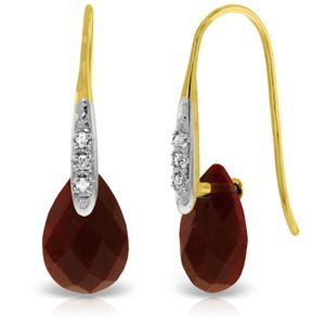 ALARRI 14K Solid Gold Fish Hook Earrings w/ Diamonds & Dangling Dyed Rubies
