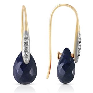 ALARRI 14K Solid Gold Fish Hook Earrings w/ Diamonds & Dangling Dyed Sapphires