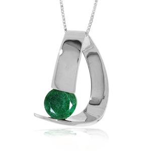ALARRI 14K Solid White Gold Modern Necklace w/ Natural Emerald