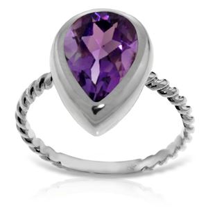 ALARRI 14K Solid White Gold Rings w/ Natural Pear Shape Amethyst