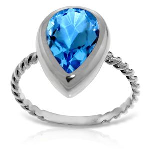 ALARRI 14K Solid White Gold Rings w/ Natural Pear Shape Blue Topaz