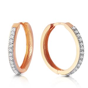 ALARRI 14K Solid Rose Gold Hoop Huggie Earrings w/ Diamonds