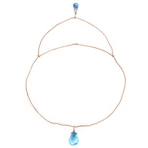 ALARRI 14K Solid Rose Gold Front And Back Drop Necklace w/ Briolette Blue Topaz