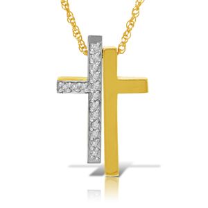 ALARRI 14K Solid Gold Split Cross Necklace w/ Natural Diamonds