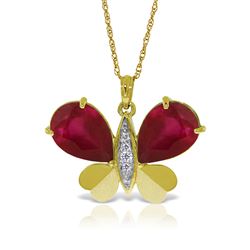 ALARRI 14K Solid Gold Batterfly Necklace w/ Natural Diamonds & Rubies