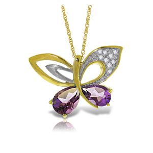 ALARRI 14K Solid Gold Batterfly Necklace w/ Natural Diamonds & Amethysts