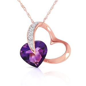 ALARRI 14K Solid Rose Gold Heart Necklace w/ Natural Diamond & Amethyst