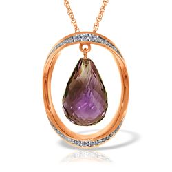 ALARRI 14K Solid Rose Gold Necklace w/ Natural Briolette Amethyst & Diamonds