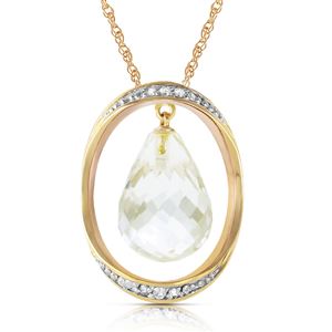 ALARRI 14K Solid Gold Necklace w/ Natural Briolette White Topaz & Diamonds