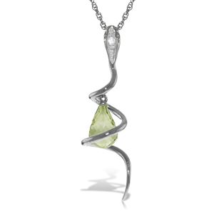 ALARRI 14K Solid White Gold Snake Necklace w/ Dangling Briolette Green Amethyst & Diamond