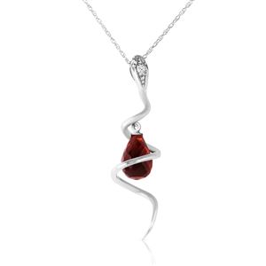 ALARRI 14K Solid White Gold Snake Necklace w/ Dangling Briolette Garnet & Diamond