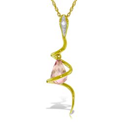 ALARRI 14K Solid Gold Snake Necklace w/ Dangling Briolette Pink Topaz & Diamond