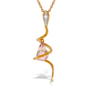 ALARRI 14K Solid Rose Gold Snake Necklace w/ Dangling Briolette Pink Topaz & Diamond