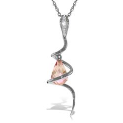 ALARRI 14K Solid White Gold Snake Necklace w/ Dangling Briolette Pink Topaz & Diamond