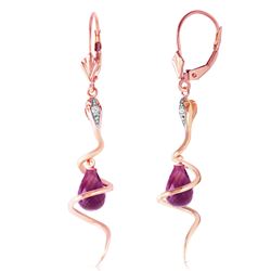 ALARRI 14K Solid Rose Gold Snake Earrings w/ Dangling Briolette Amethysts & Diamonds