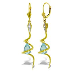 ALARRI 14K Solid Gold Snake Earrings w/ Dangling Briolette Blue Topaz & Diamonds