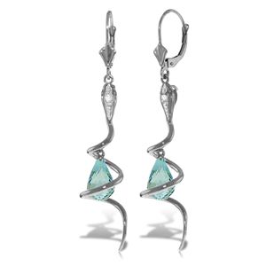ALARRI 14K Solid White Gold Snake Earrings w/ Dangling Briolette Blue Topaz & Diamonds