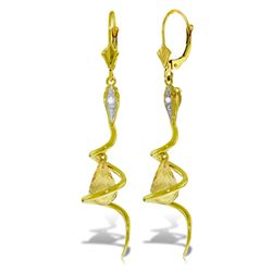 ALARRI 14K Solid Gold Snake Earrings w/ Dangling Briolette Citrines & Diamonds