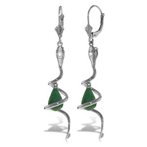 ALARRI 14K Solid White Gold Snake Earrings w/ Briolette Green Dyed Sapphire & Diamonds