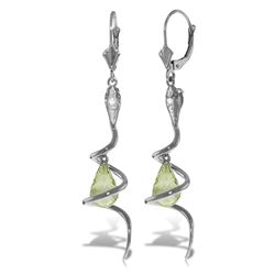 ALARRI 14K Solid White Gold Snake Earrings w/ Dangling Briolette Green Amethysts & Diamond