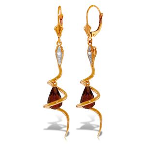 ALARRI 14K Solid Rose Gold Snake Earrings w/ Dangling Briolette Garnets & Diamonds