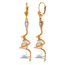 ALARRI 14K Solid Rose Gold Snake Earrings w/ Dangling Briolette Pink Topaz & Diamonds