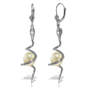 ALARRI 14K Solid White Gold Snake Earrings w/ Pear Shape Pearls & Diamonds