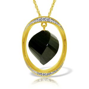 ALARRI 14K Solid Gold Necklace w/ Natural Twisted Briolette Black Spinel & Diamonds