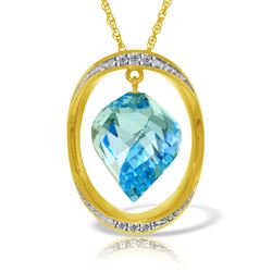 ALARRI 14K Solid Gold Necklace w/ Natural Twisted Briolette Blue Topaz & Diamonds