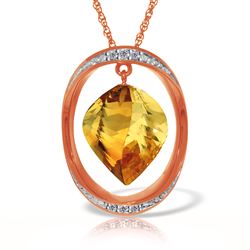 ALARRI 14K Solid Rose Gold Necklace w/ Natural Twisted Briolette Citrine & Diamonds