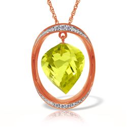ALARRI 14K Solid Rose Gold Necklace w/ Natural Twisted Briolette Lemon Quartz & Diamonds