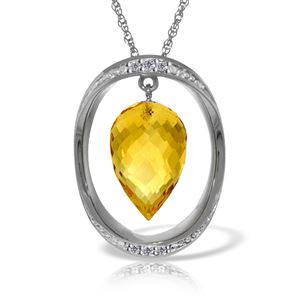 ALARRI 14K Solid White Gold Necklace w/ Diamonds & Briolette Pointy Drop Citrine