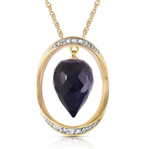 ALARRI 14K Solid Gold Necklace w/ Diamonds & Briolette Pointy Drop Dyed Sapphire