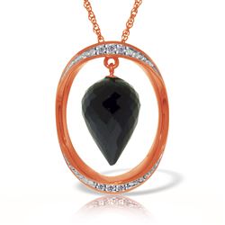 ALARRI 14K Solid Rose Gold Necklace w/ Diamonds & Briolette Pointy Drop Black Spinel