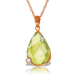 ALARRI 14K Solid Rose Gold Necklace with Briolette Checkerboard Cut Lemon Quartz & Diamond