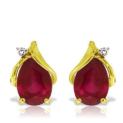 ALARRI 14K Solid Gold Studs Earrings w/ Natural Diamonds & Rubies