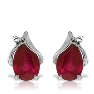 ALARRI 14K Solid White Gold Studs Earrings w/ Natural Diamonds & Rubies