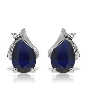 ALARRI 14K Solid White Gold Studs Earrings w/ Natural Diamonds & Sapphires