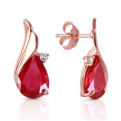 ALARRI 14K Solid Rose Gold Studs Earrings w/ Natural Diamonds & Rubies